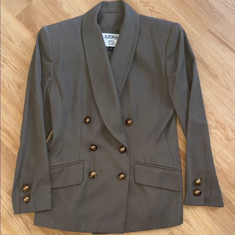 Vintage 90s Kasper ASL Women's Double-Breasted Blazer Khaki 4P